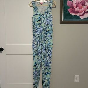 Lilly Pulitzer Blue and Green Jumpsuit with Watercolor Print